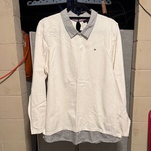 Tommy Hilfiger Cream Shirt with Gray Collar